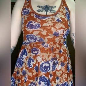 American Rag Mini Artsy Floral Orange and Blue Flowy Dress — Women’s Small